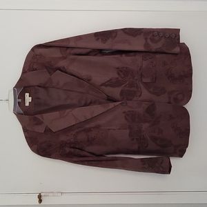 Coldwater Creek Classic brown linen muted floral pattern blazer